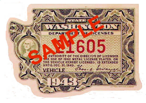 Modal Additional Images for 1943 Washinton registration inspection Sticker